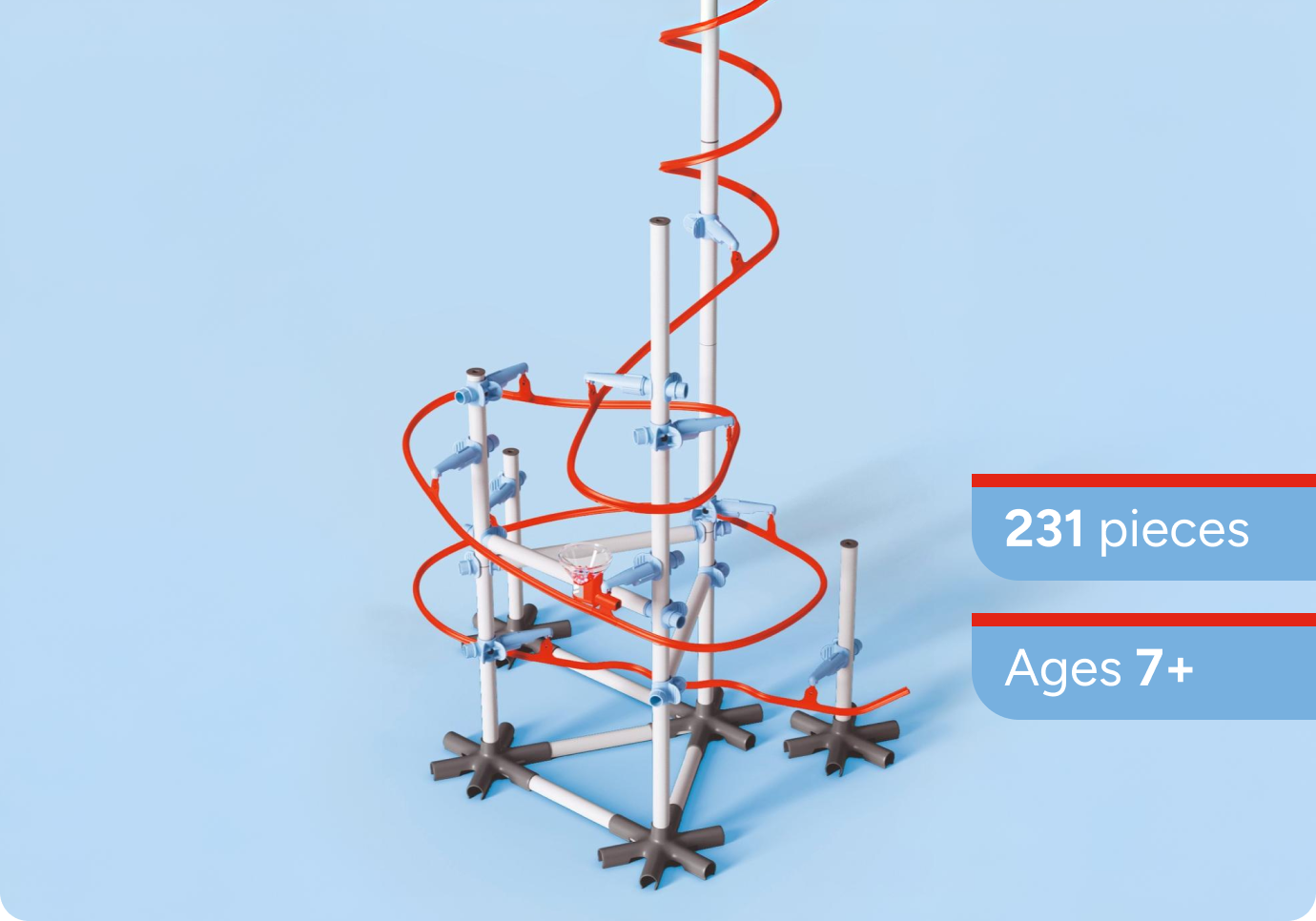 SKY TRAILS Bahn mit Kurvenelementen, befestigt an einer Tischkante