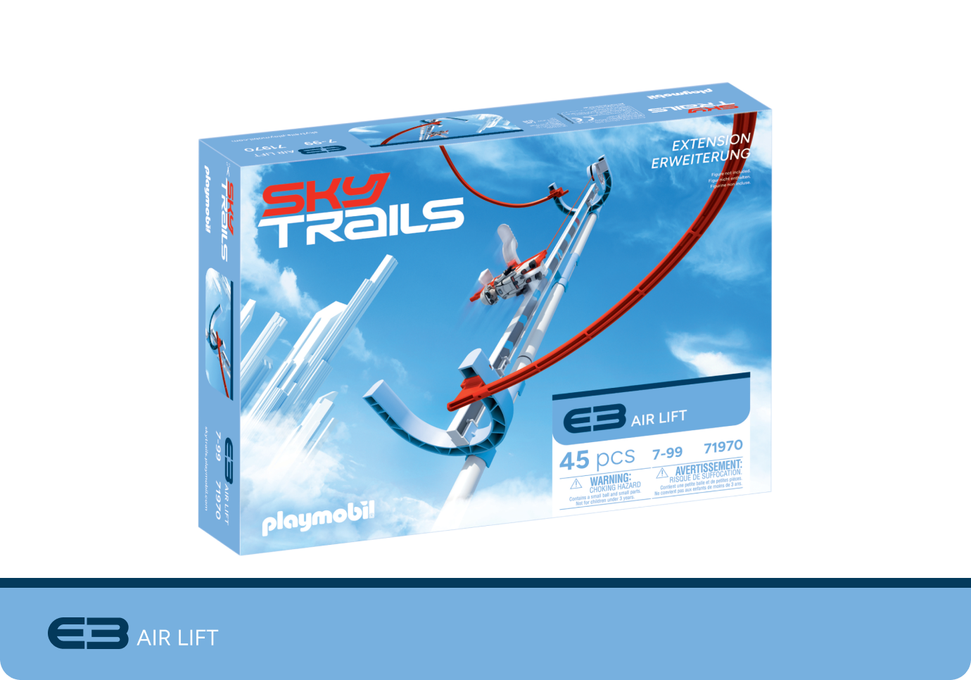 Alle Bauteile des SKY TRAILS Air Lift Erweiterungssets mit 45 Teilen im Überblick