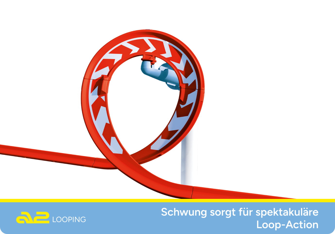 Seitenansicht eines aufgebauten SKY TRAILS Loopings mit roter Bahn und blauem Verbindungselement 